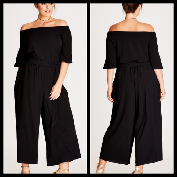 City Chic Pants - City Chic Off Shoulder Cropped Jumpsuit 12, 14, 16, 18, 20, 22 NWT